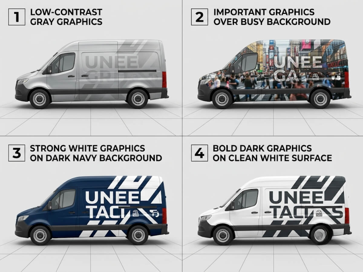 Commercial vehicle graphics with contrast