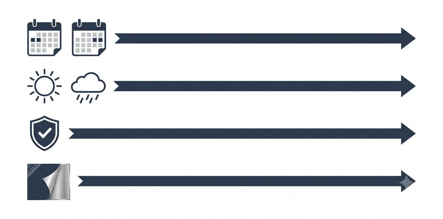 Vehicle wrap material timelines