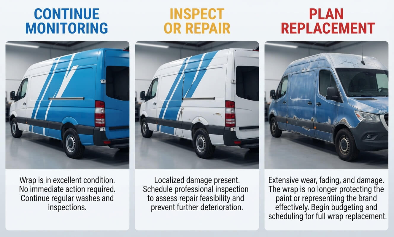Fleet wrap inspection and replacement