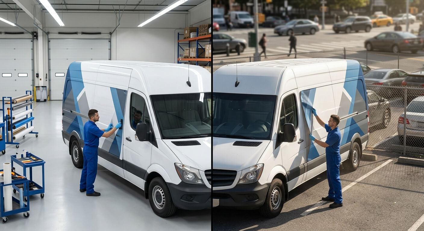 Indoor vs. outdoor vehicle wrap installation