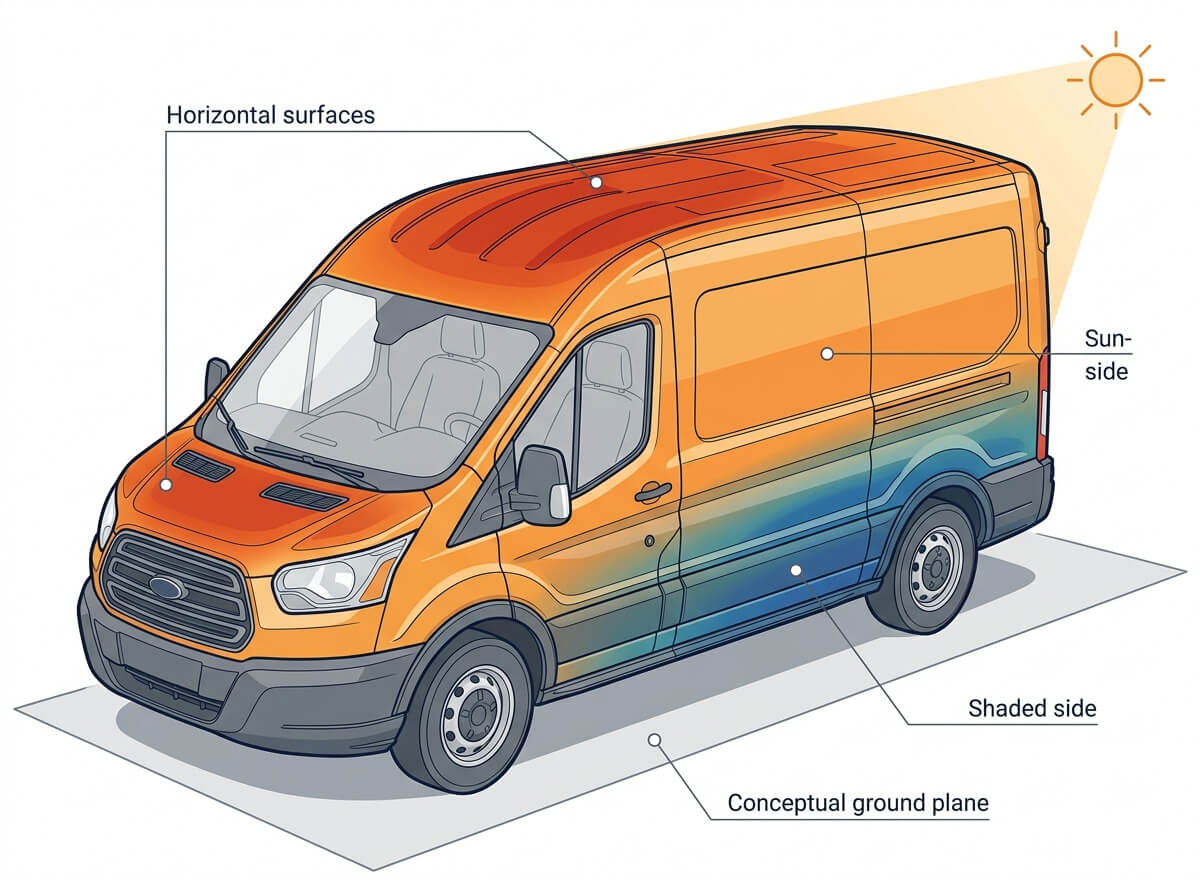 Uneven vehicle wrap sun exposure