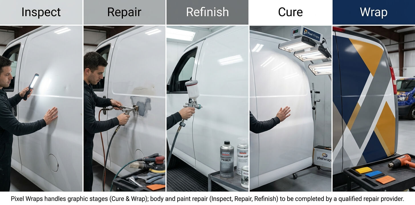 Vehicle repair and wrap preparation