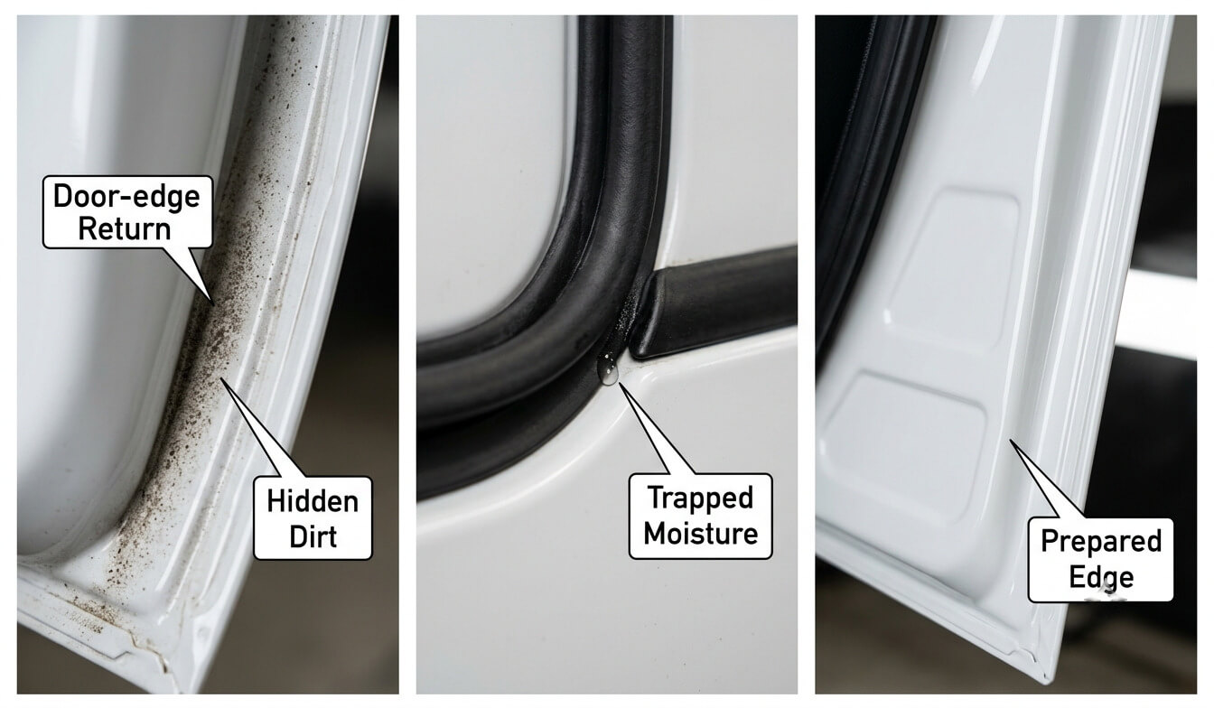 Vehicle wrap edge preparation and contamination control