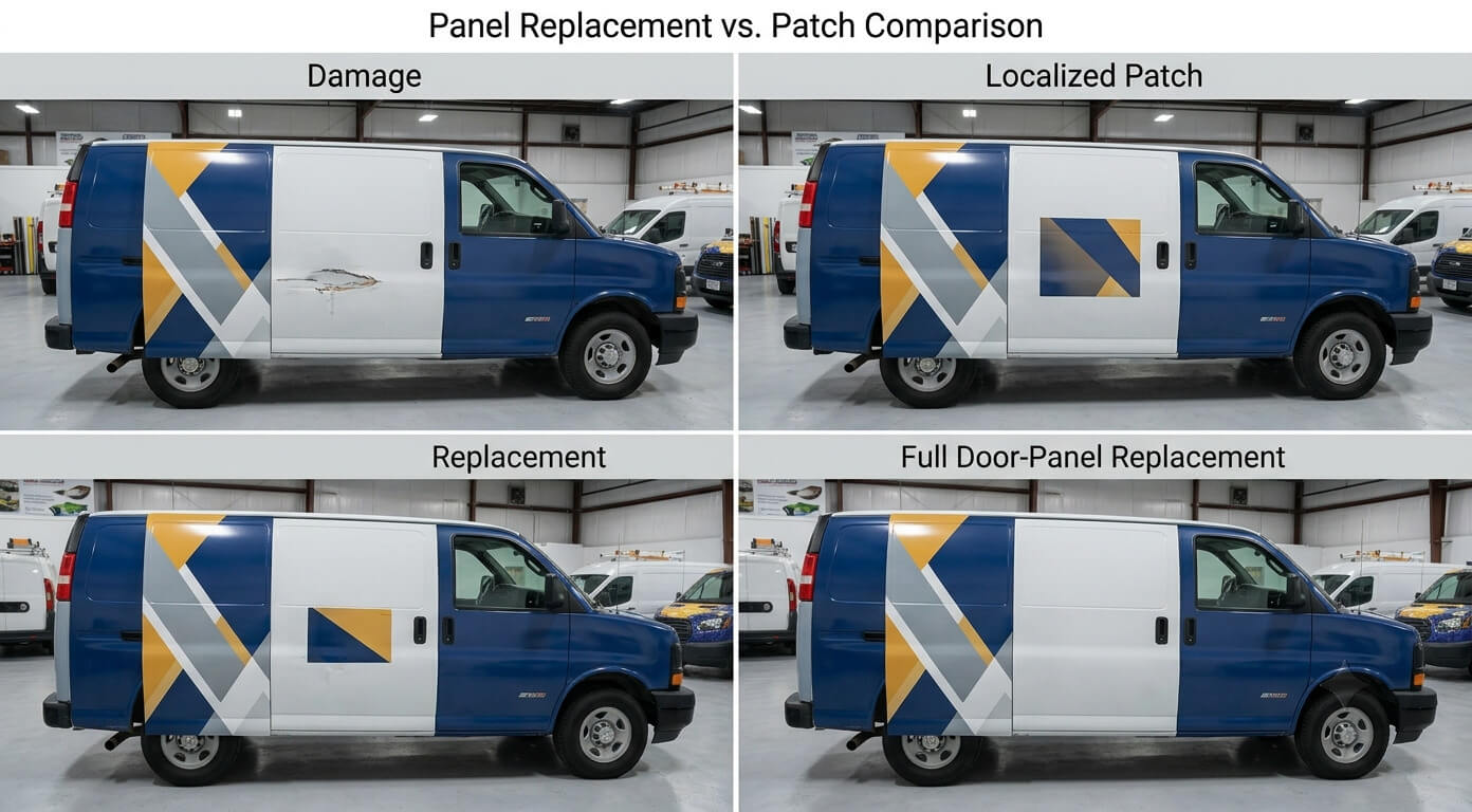Vehicle wrap patch vs panel replacement