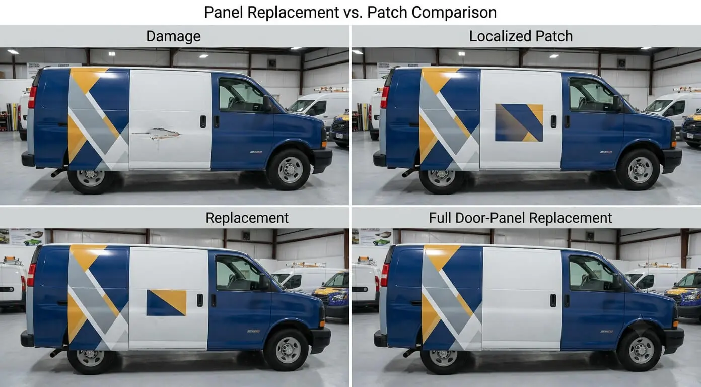 Vehicle wrap patch vs panel replacement