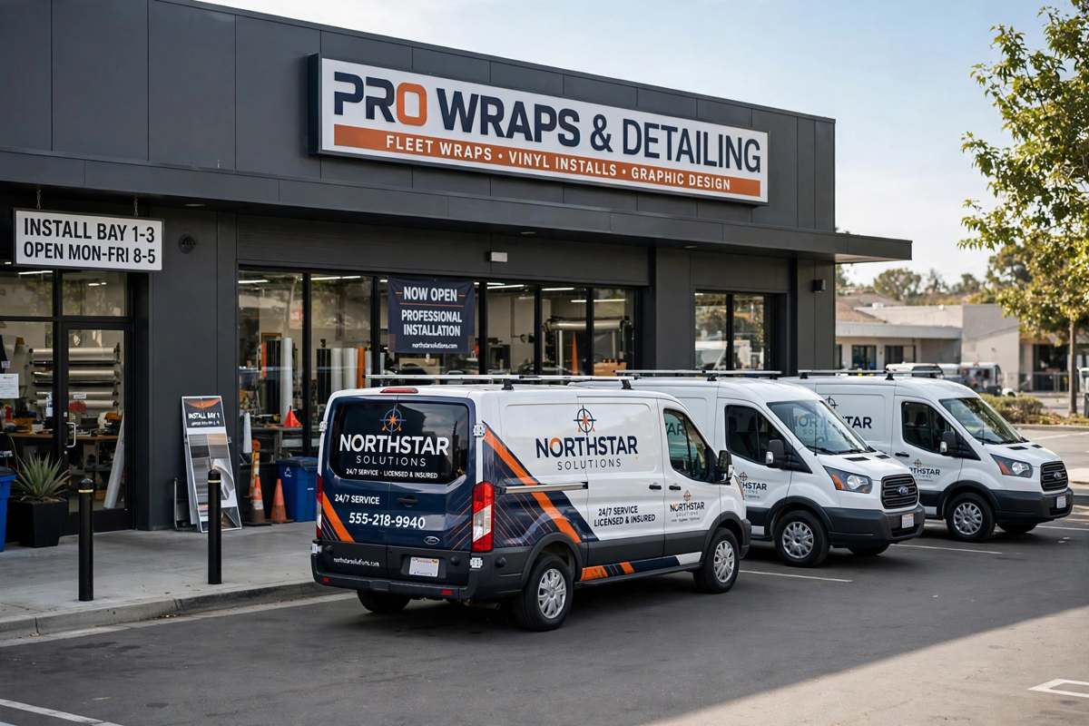 Fleet vans with matching installed wraps