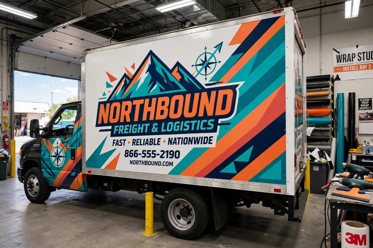 Box truck with freshly installed full wrap