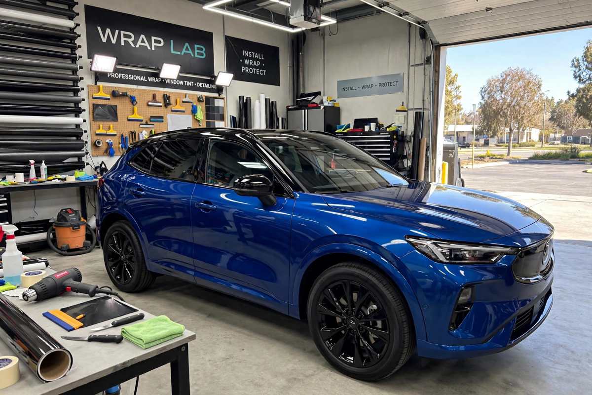 Car with freshly installed vinyl wrap